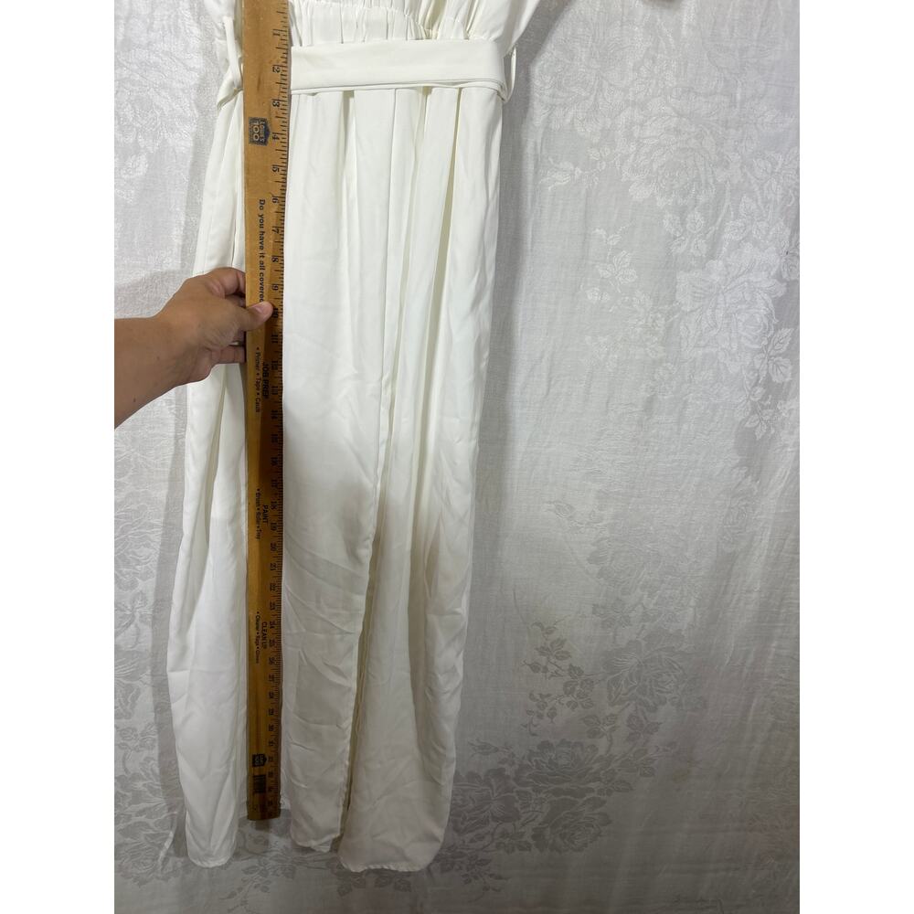 Entro Midi Dress Large White Puff Sleeve Belted Pleated - Picture 11 of 13